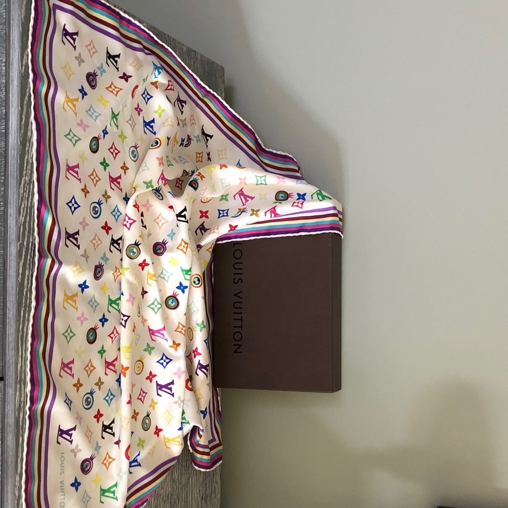 Louis Vuitton Cream Multicolor Monogram Silk Scarf